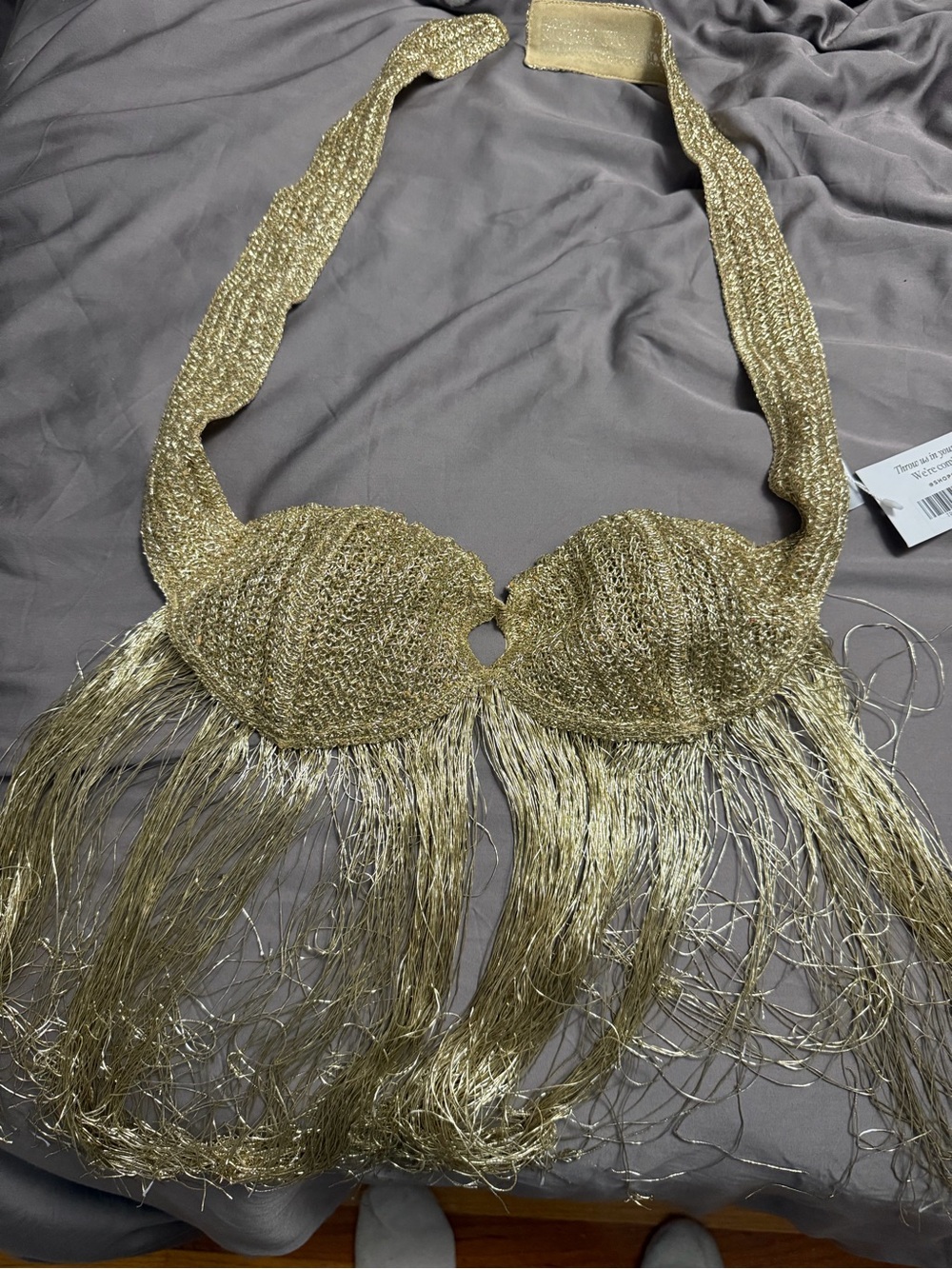 12th Tribe Gold Fringe Halter Bikini Top